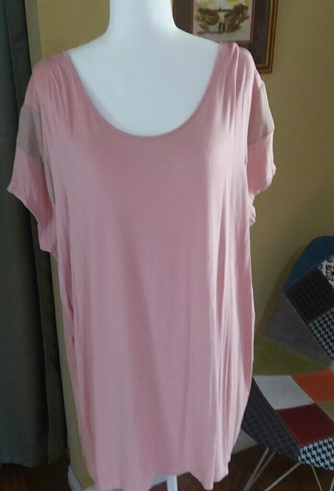 Dusty Rose and Sheer Tan Scoop Neck Tee